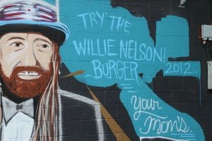 The Willie Nelson Burger Mural at Your Mom's Burger Bar in Austin