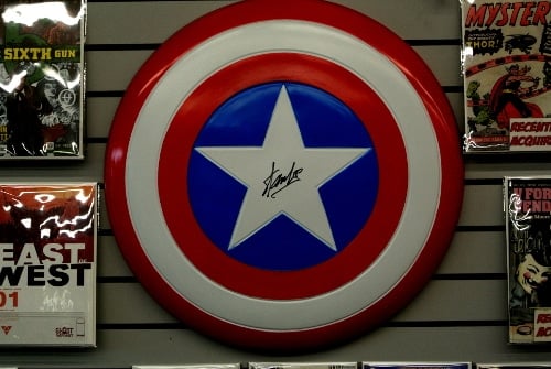 Austin-books-and-comics-captain-america-shield-stan-lee Captain America Shield Signed by Stan Lee in Austin