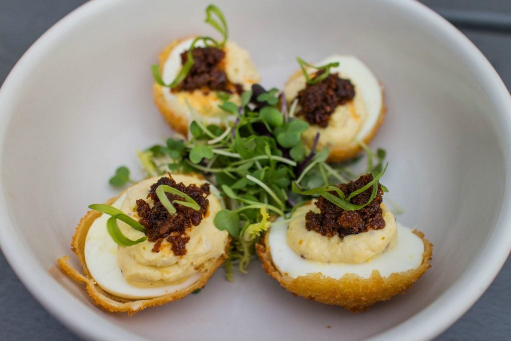 Fried Deviled Egg at School House Pub