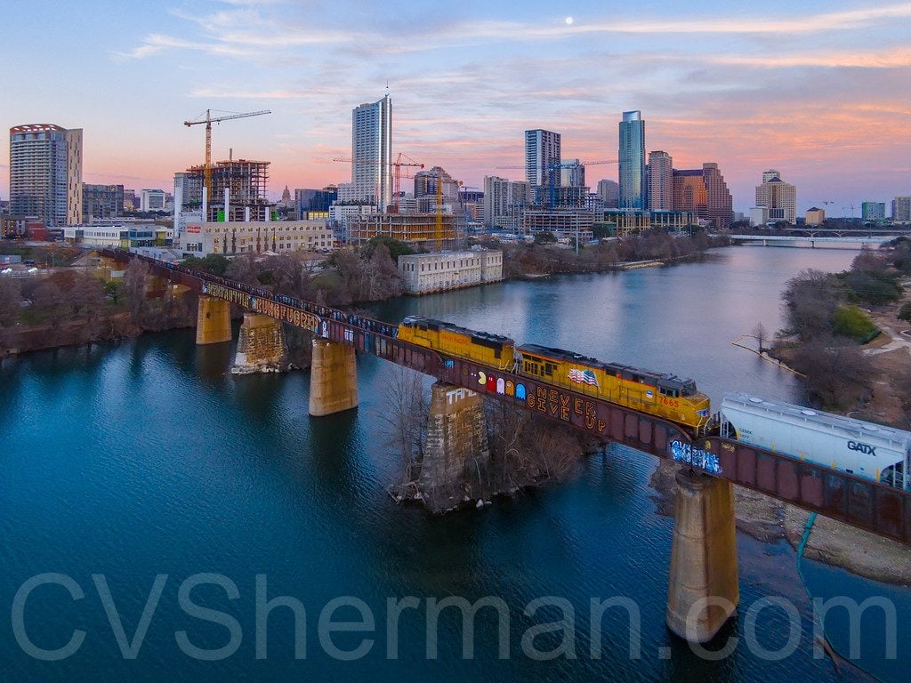 Train on Bridge Near Downtown Austin