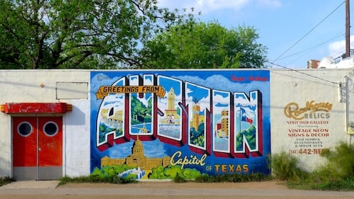 Greetings from Austin Mural at Roadhouse Relics