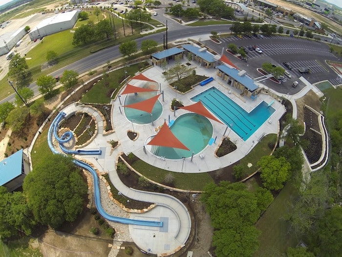 Aerial view of the Bartholomew Pool in Austin