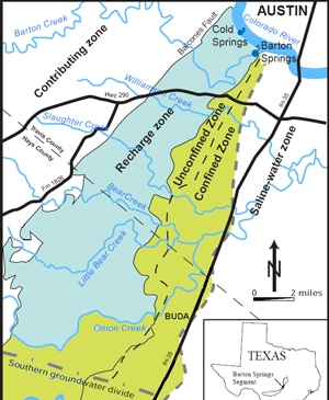 Barton Springs Edwards Recharge Zone And Aquifer Boundaries Map