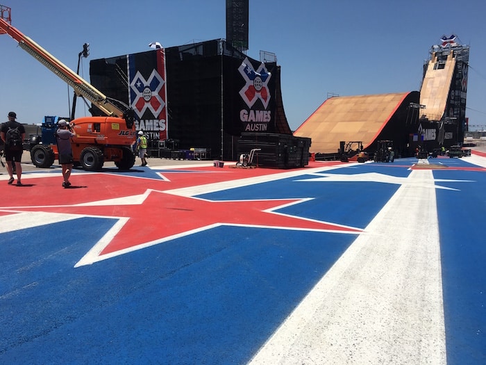 Building the Big Air ramp for X Games Austin 2016 on the COTA track.