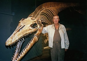 Clyde Ikins with Mosasaurus Maximus