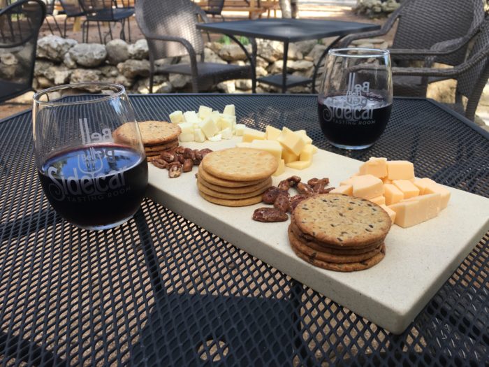 Sidecar Tasting Room Cheese Plate and Wine