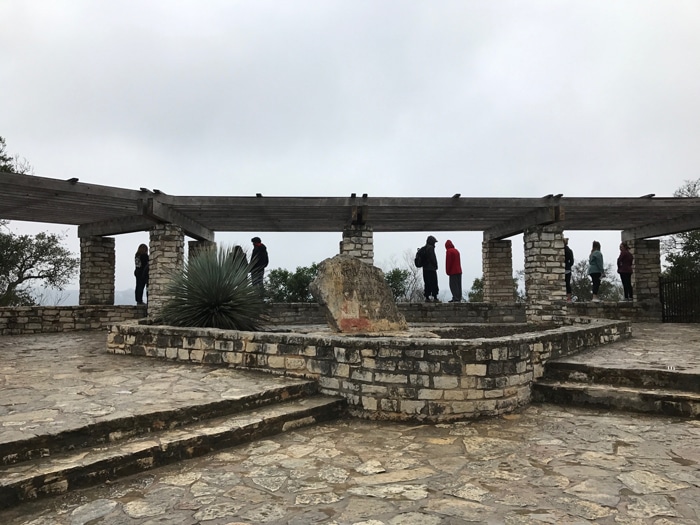shade arbor and historical monument at Mount Bonnell in Austin
