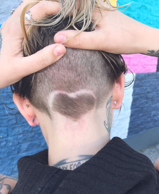 Hair etching in the shape of a heart from Bird's Barbershop