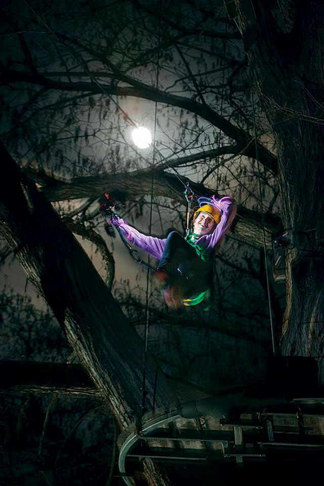 Ziplining at Night Near Austin, Texas