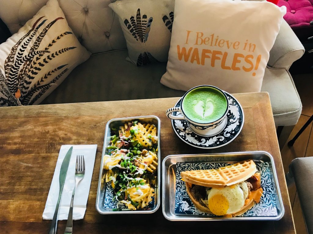 Menu Items All Day Waffle Nachos What the Cluck Matcha Latte