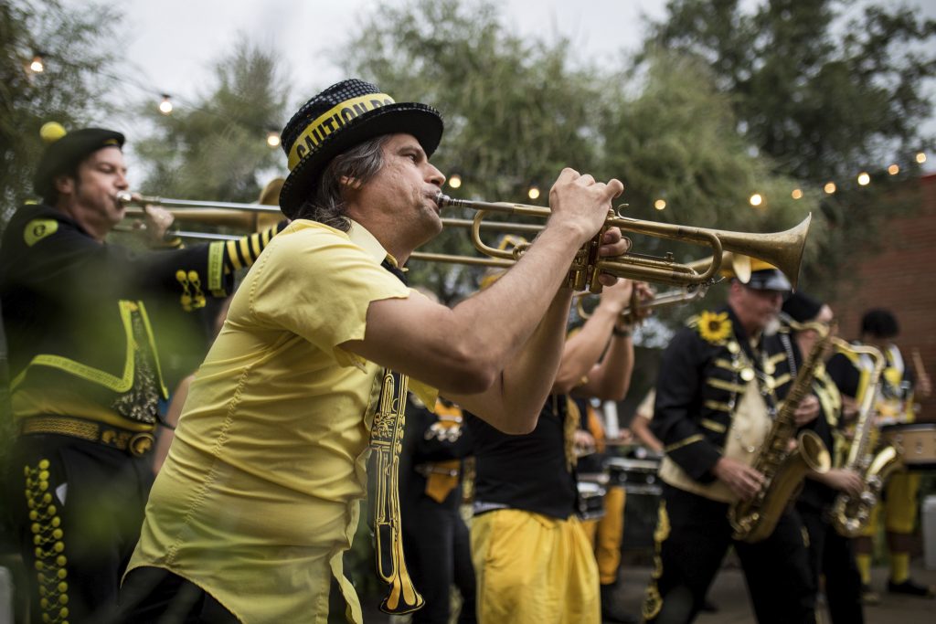 Austin's Minor Mishaps Marching Band at Edge of Texas festival 