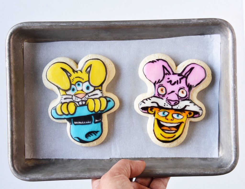 Art-is-on cookie characters by Briks and Scorpion Bakehouse