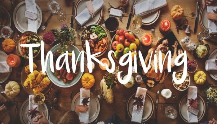 Thanksgiving Meal With Thanksgiving Written Across