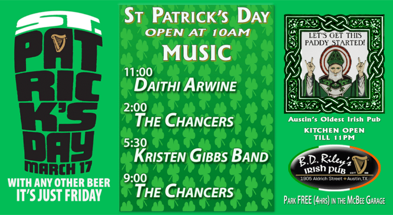Austin St Patrick's Day Food Drinks - St. Patrick's Day at B.D. Riley's Irish Pub at Mueller
